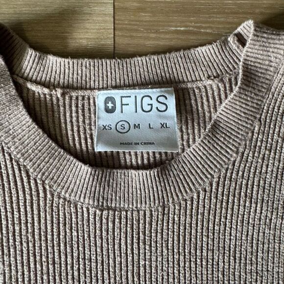 Figs Women’s Brown Tan Ribber Long Sleeve Sweater Size Small Comfy With Pocket - Picture 2 of 7